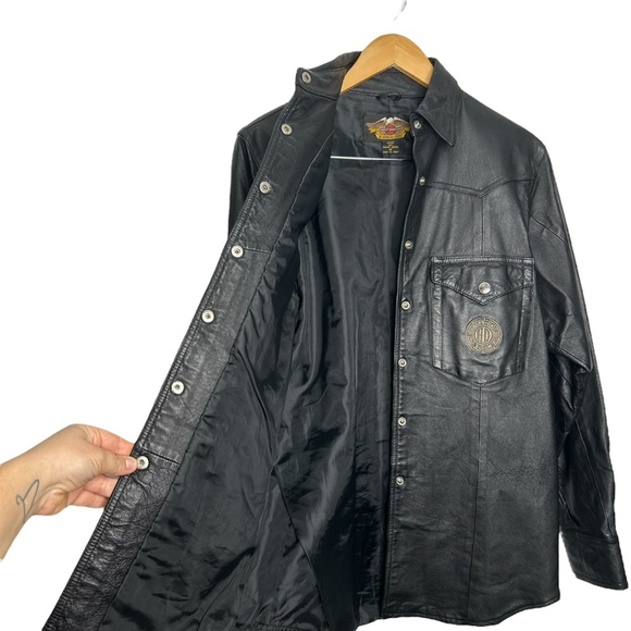 Harley Davidson Vintage Classic Leather Motorcycle Snap Jacket Women’s Medium - Picture 12 of 16